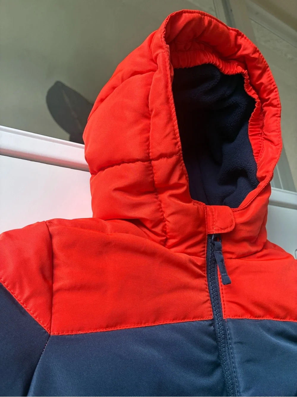 The Children's Place Navy and Orange Hooded full zip Puffer Jacket boys 3T